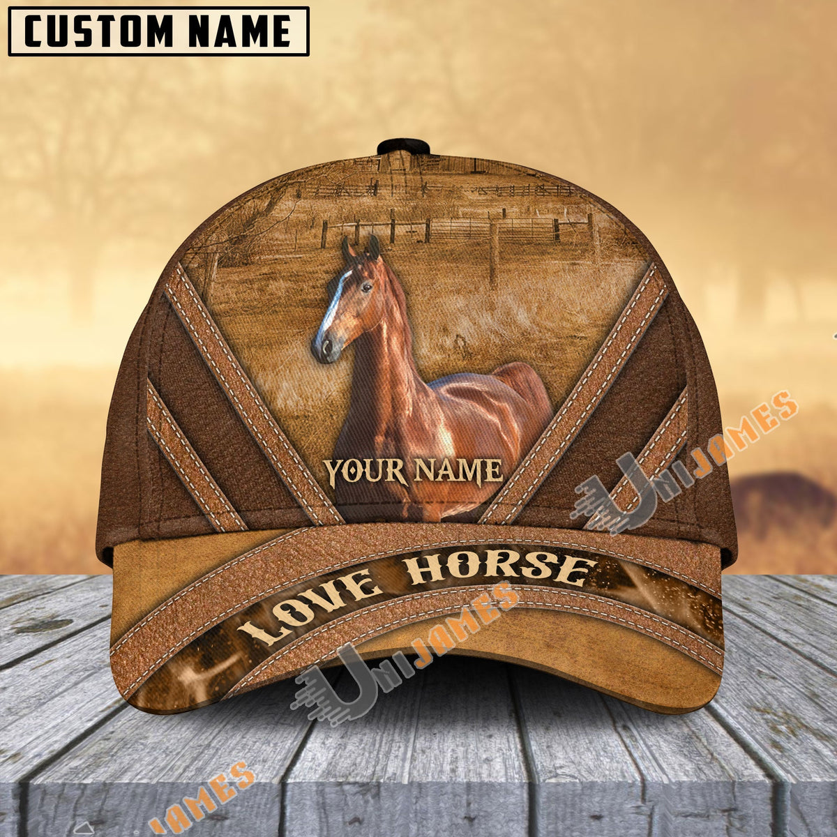 Saddlebred Horse Brown Leather Pattern Personalized Name Cap