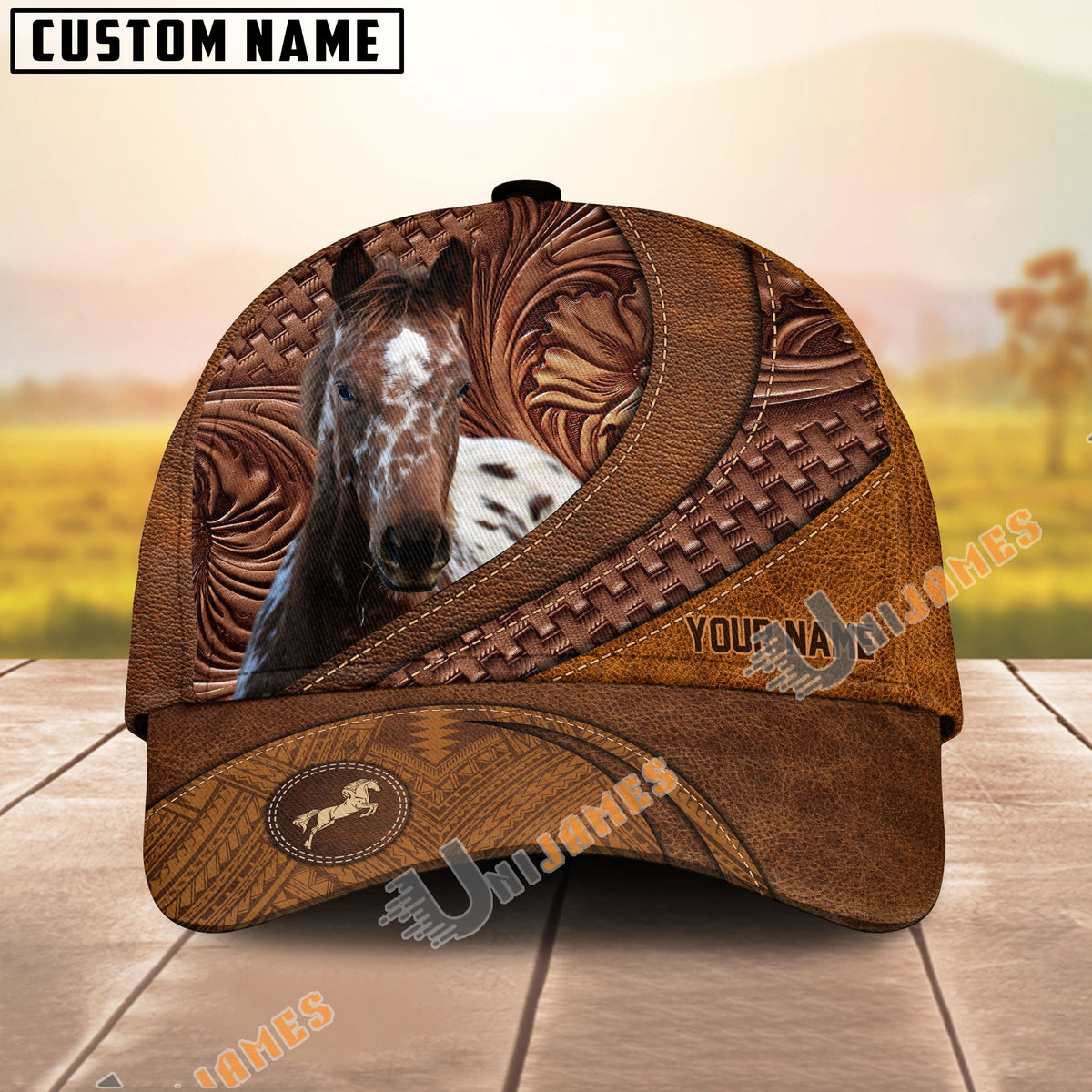 Appaloosa Horse Carving Leather Pattern Custom Name Cap
