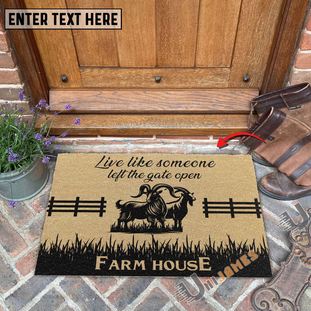 Goat Custom Farm Name Live Like Someone Left The Gate Open Coir Doormat