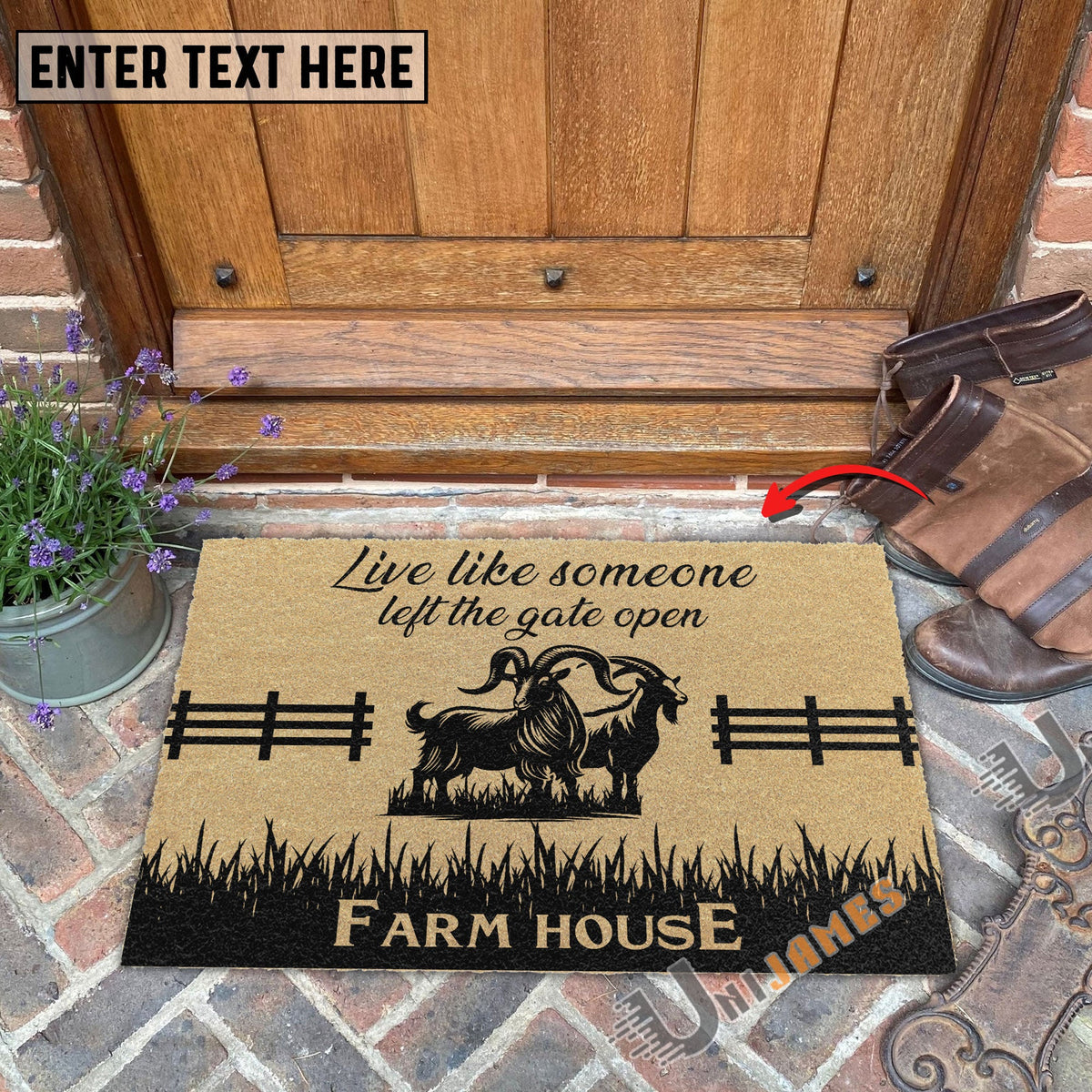 Goat Custom Farm Name Live Like Someone Left The Gate Open Coir Doormat