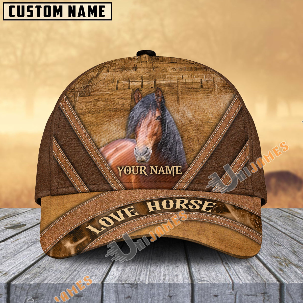 Morgan Horse Brown Leather Pattern Personalized Name Cap
