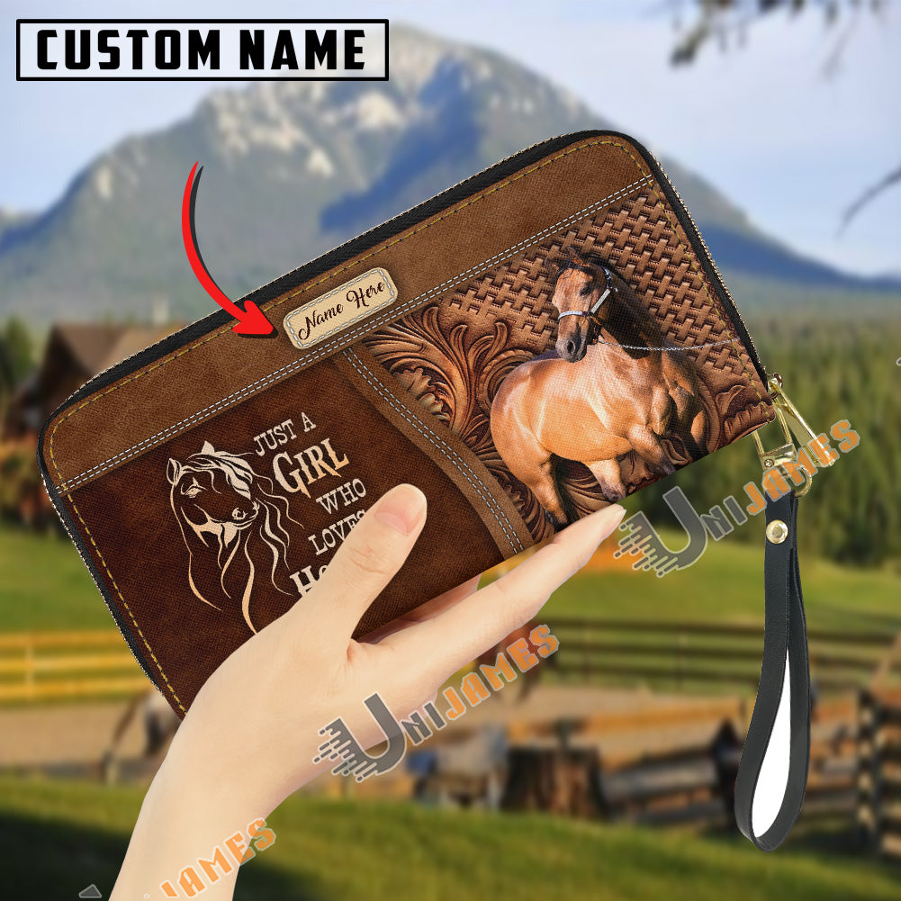Just A Girl Who Loves Horses Personalized Leather Clutch