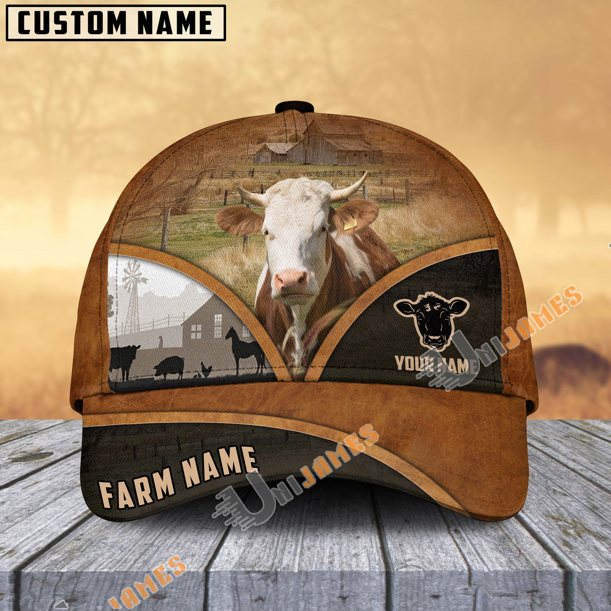 Belted Galloway Farm Country Customized Name Brown Leather Pattern Cap