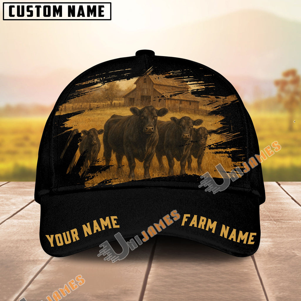 Personalized Name & Farm Name Black Cattle Hoodie Cap