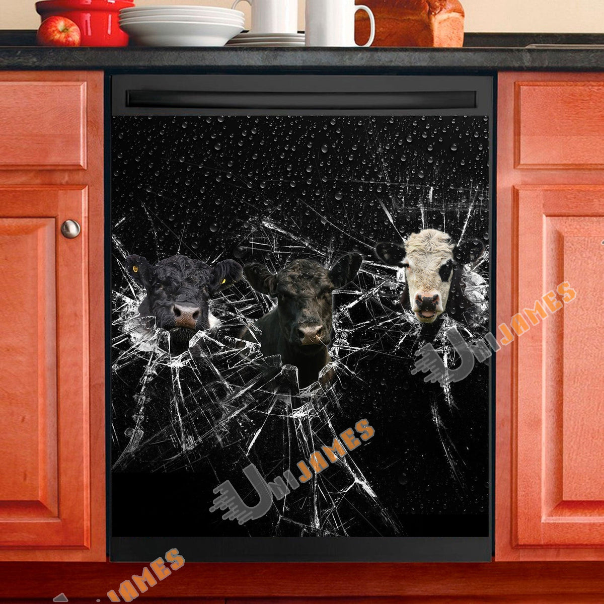 Belted Galloway Broken Glasses Dishwasher Door Cover