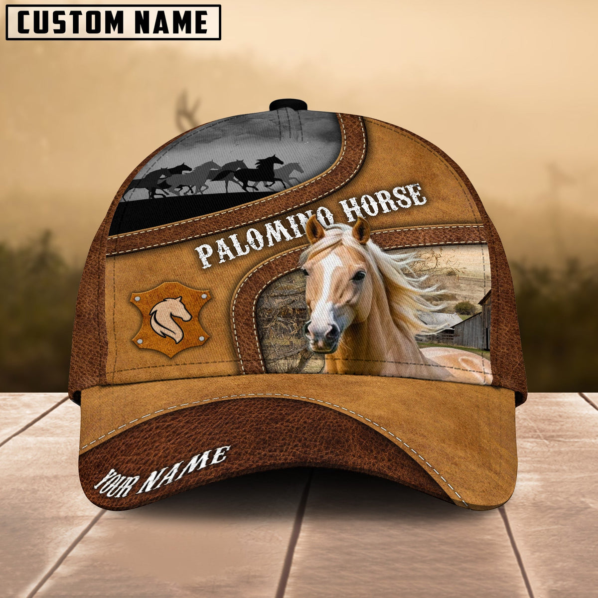 Palomino Brown Curved Leather Pattern Personalized Name Cap