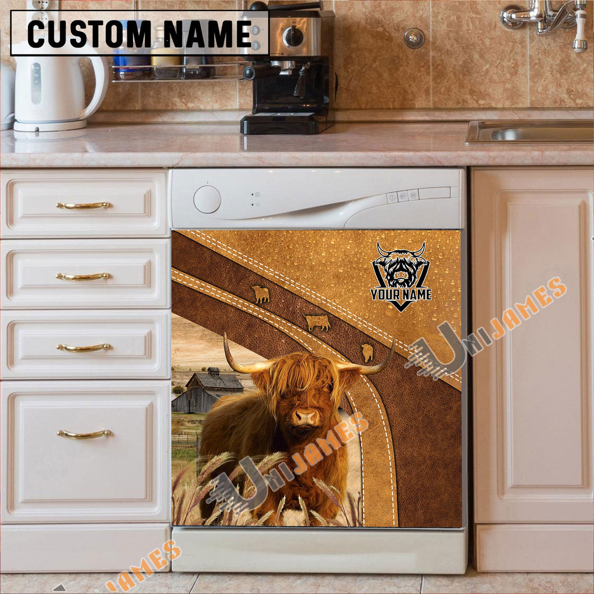 Highland Brown Custom Name Dishwasher Door Cover