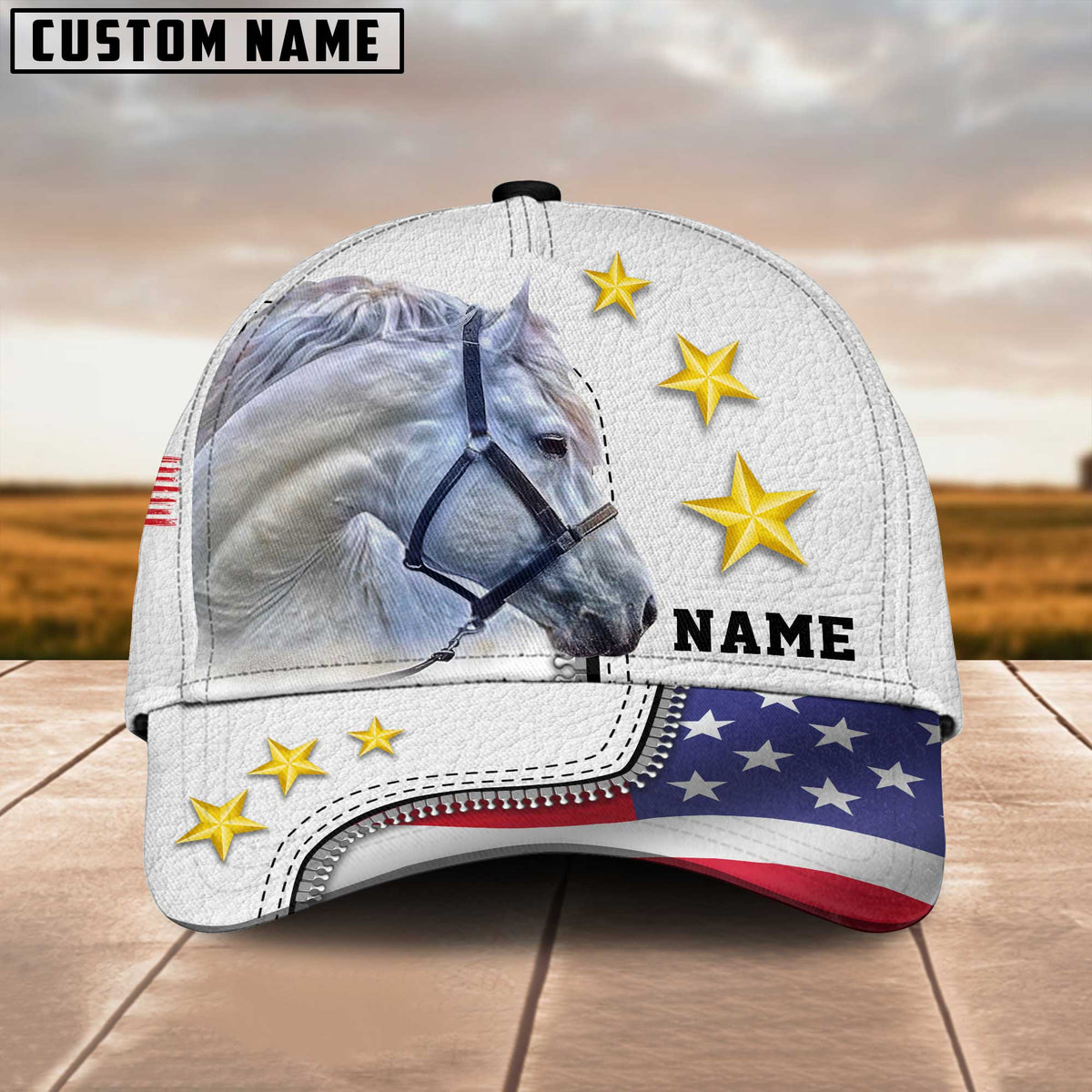 Horse With Stars American Personalized Name Cap