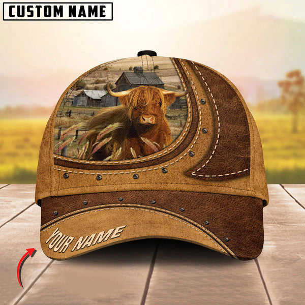 Highland On The Farm Customized Name Brown Leather Pattern Cap