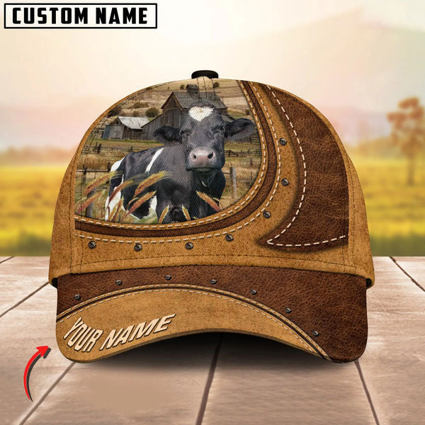 Holstein On The Farm Customized Name Brown Leather Pattern Cap