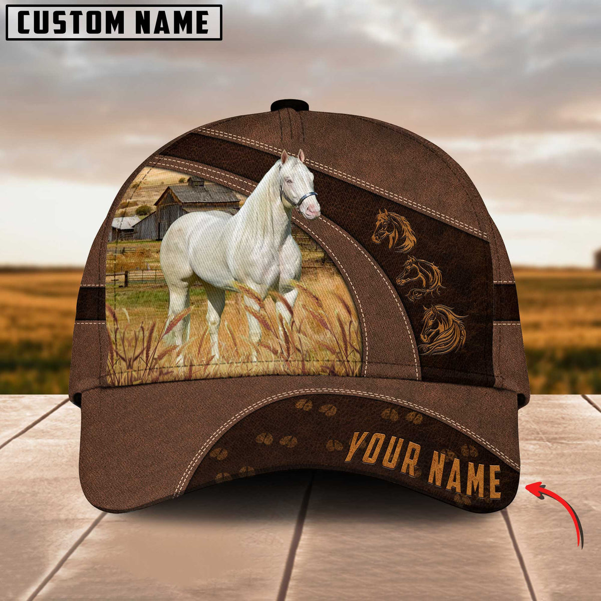 Horse Lovers Leather Pattern Personalized Name Cap
