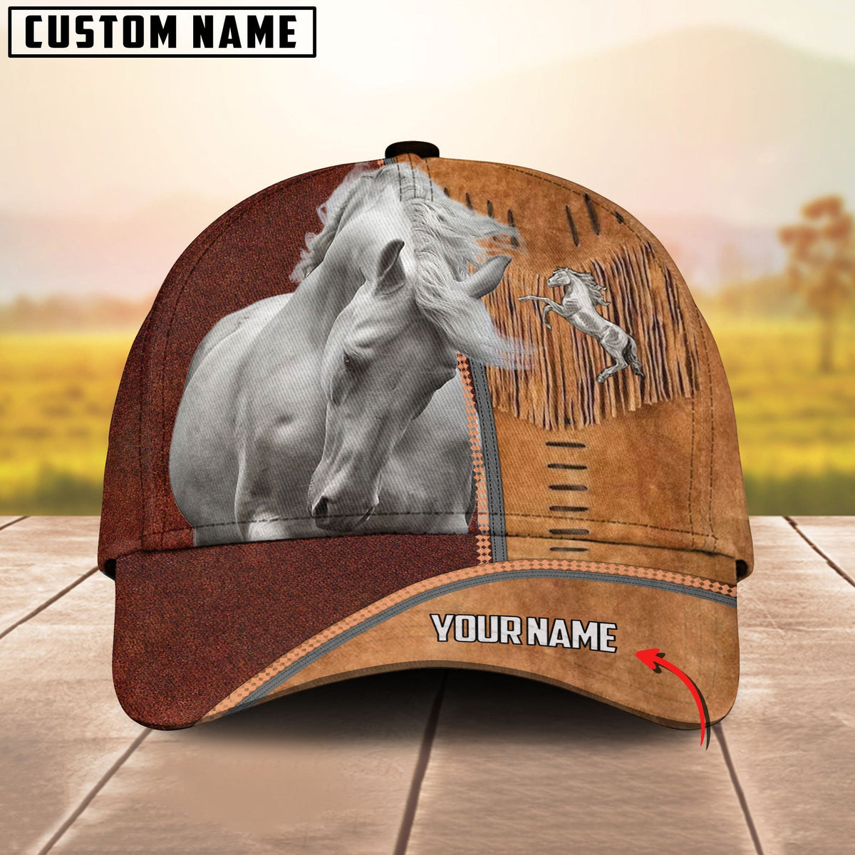 White Horse Personalized Name Cap