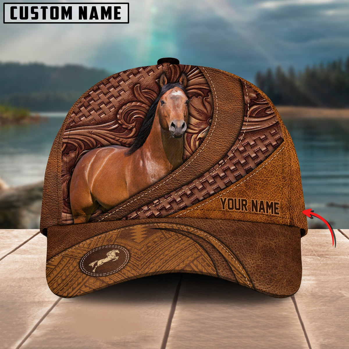 American Quarter Horse Carving Leather Pattern Custom Name Cap