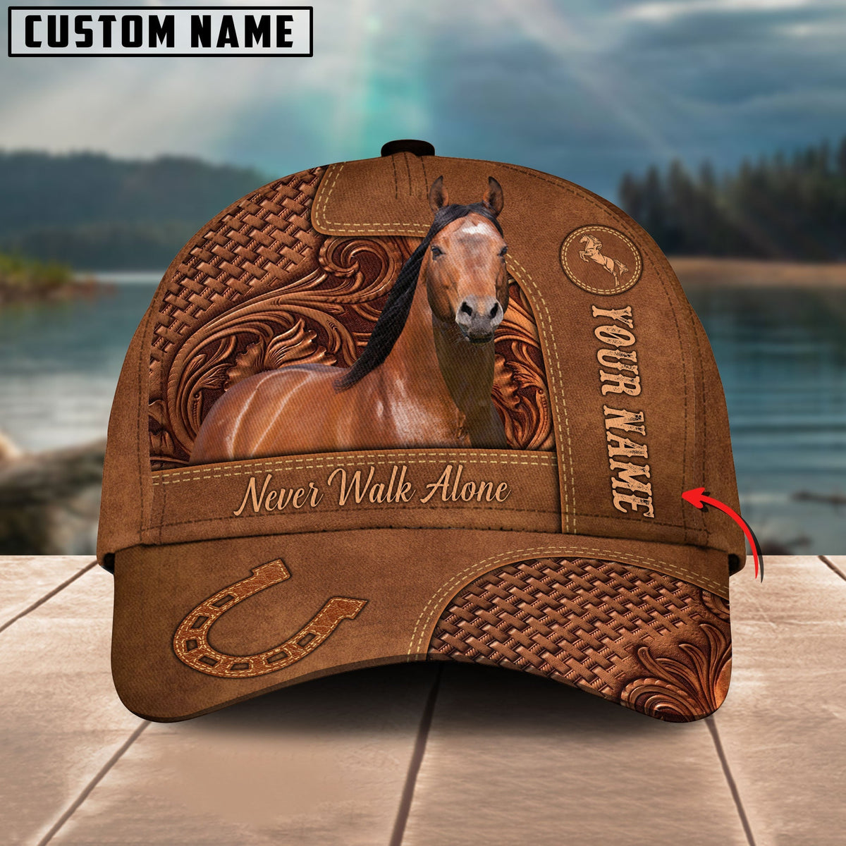 American Quarter Horse Carving Leather Pattern Custom Name 3D Classic Cap