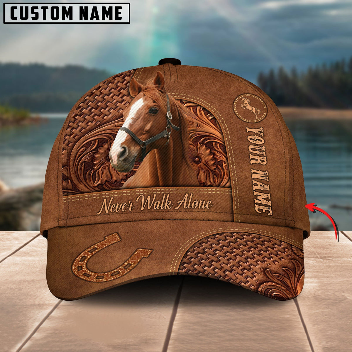 Thoroughbred Horse Carving Leather Pattern Custom Name 3D Classic Cap