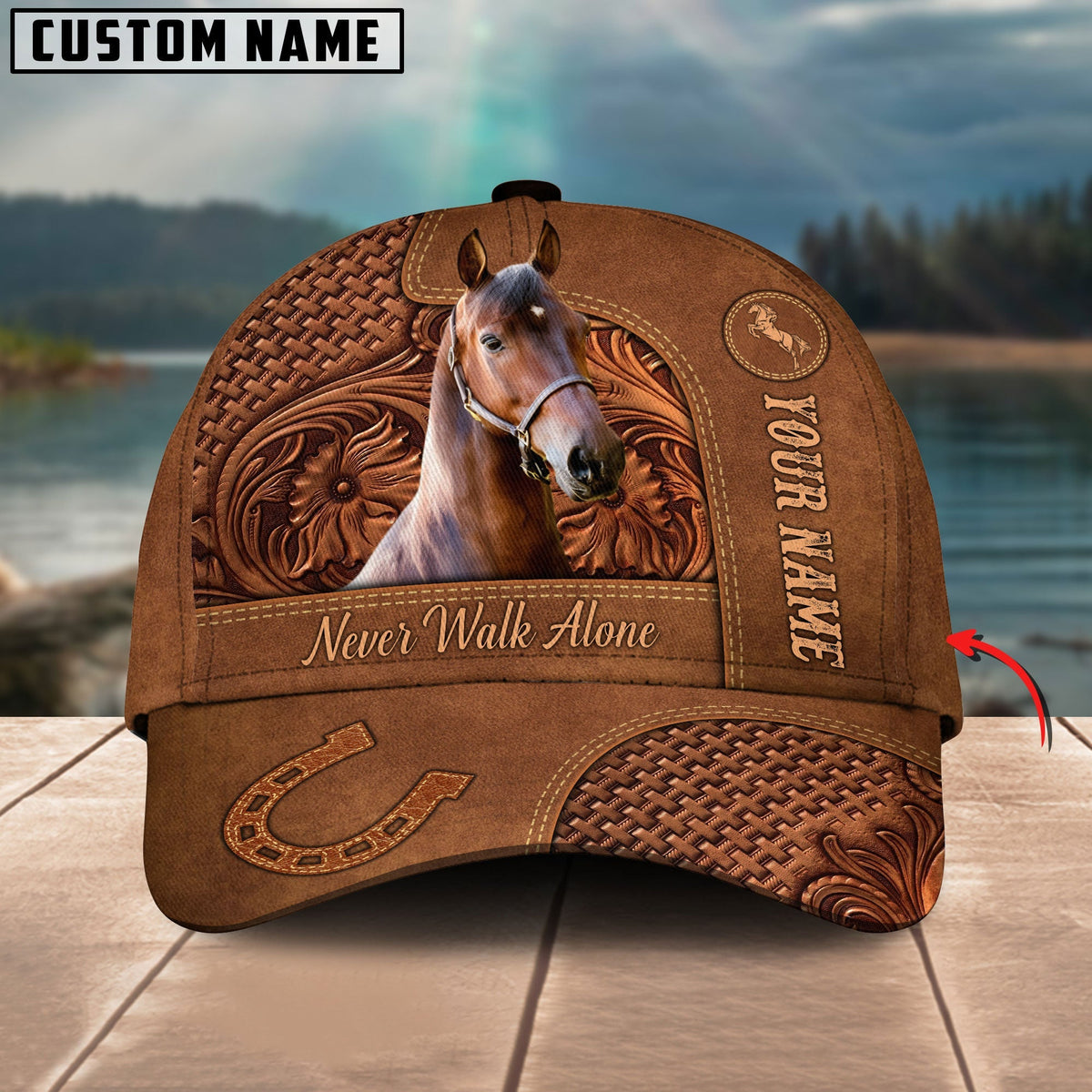 Morgan Horse Carving Leather Pattern Custom Name 3D Classic Cap