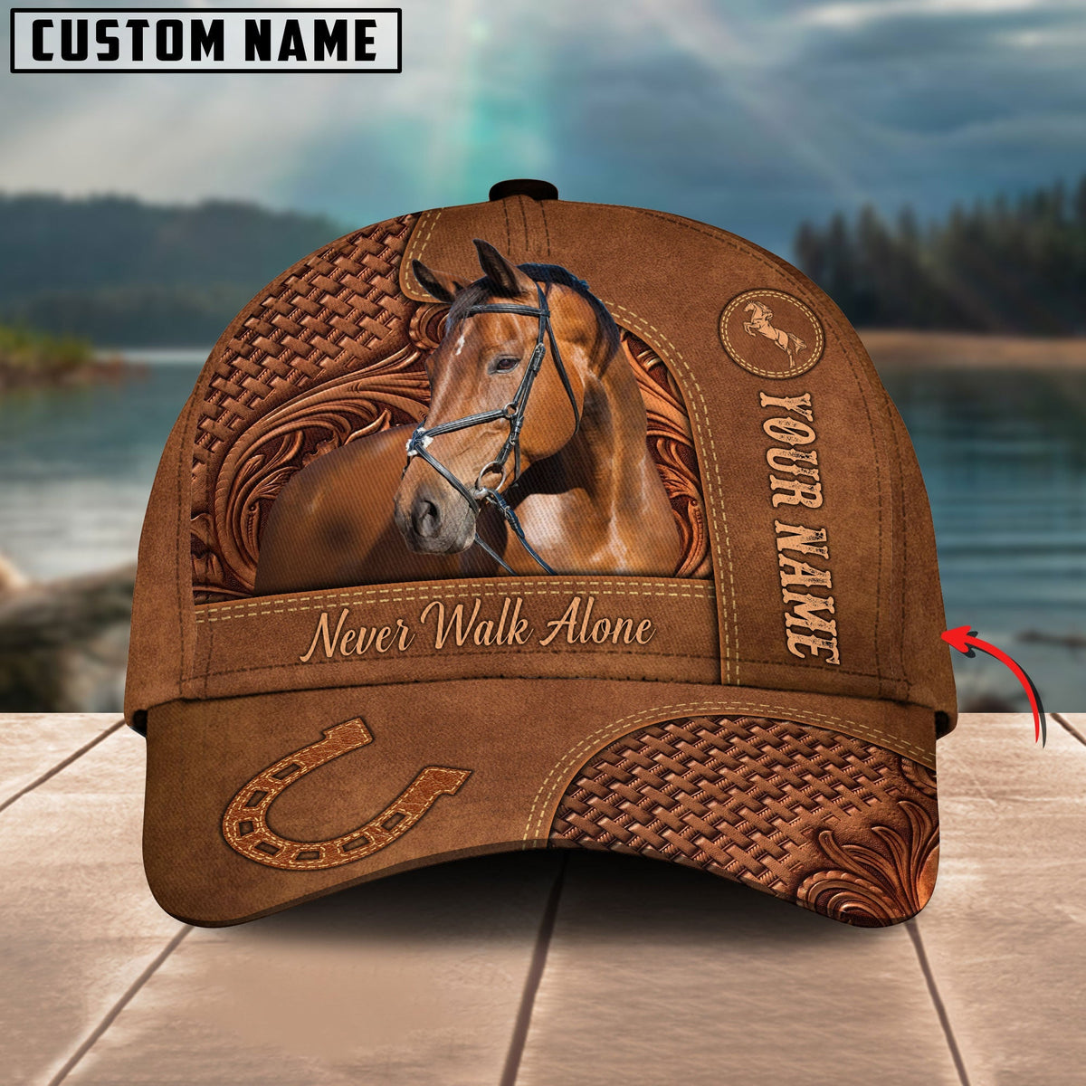 Warmblood Horse Carving Leather Pattern Custom Name 3D Classic Cap