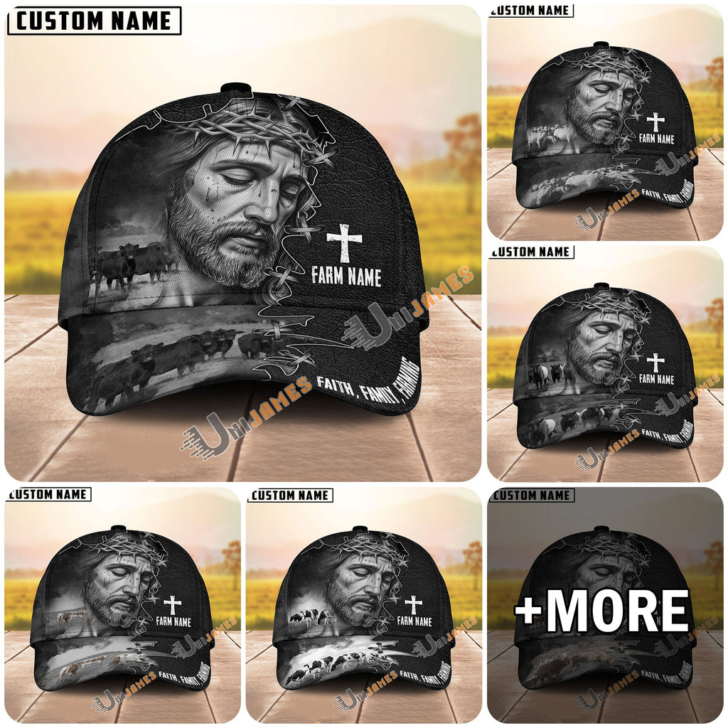 Personalized Faith, Family, Farming Jesus And Cow Cap