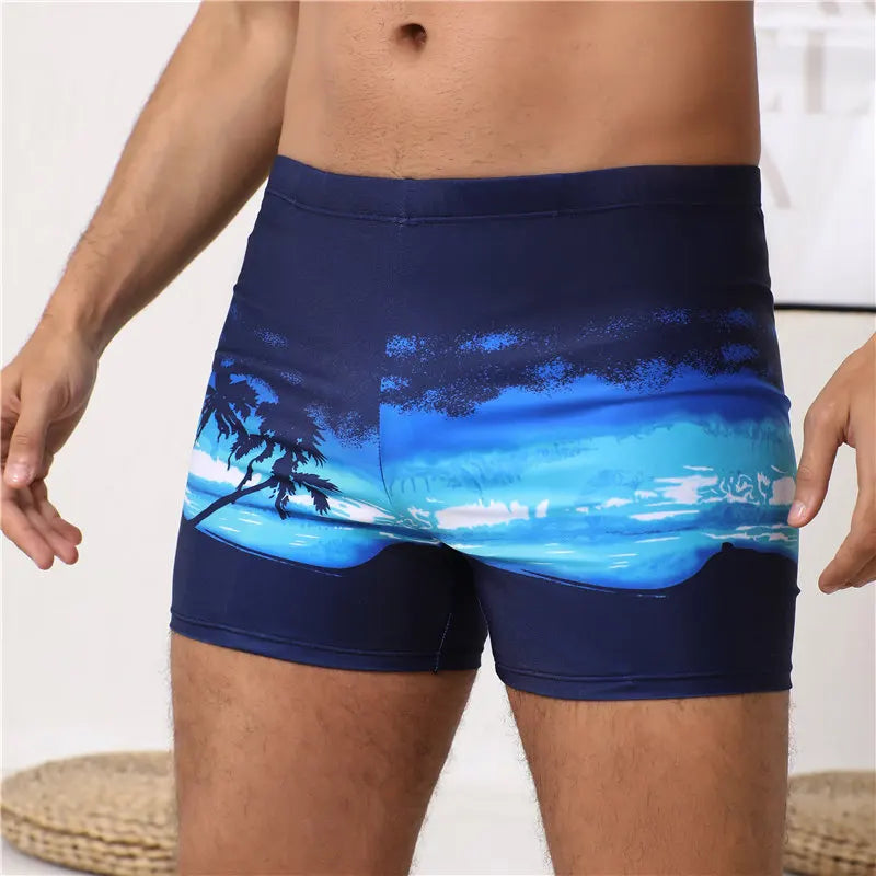 New printed men's swim trunks; extra large size; plus size; anti-embarrassment; quick-drying swim trunks; swim for hot spring va