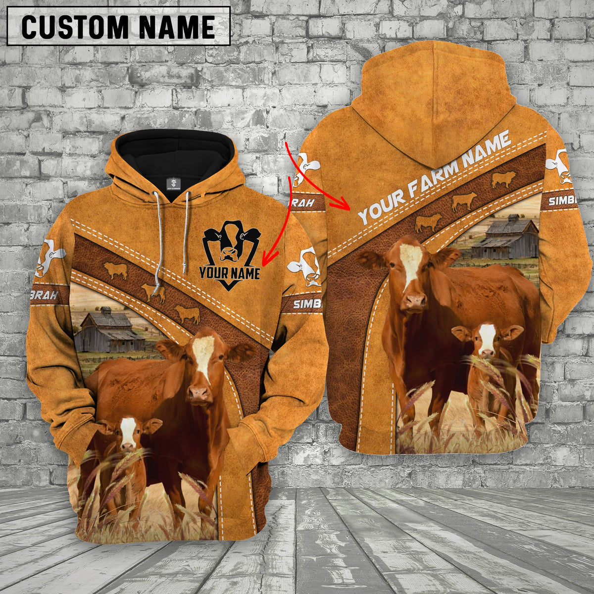 Personalized Name Farm Simbrah Cattle 3D Hoodie For Kids