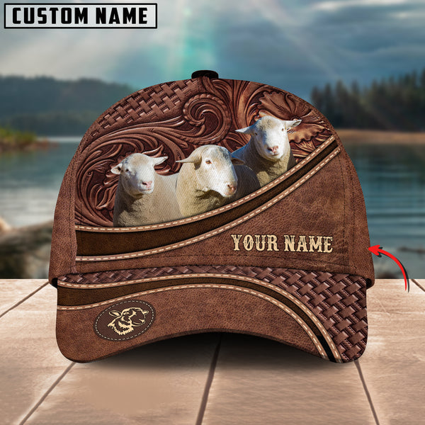 Dormer Sheep Personalized Name Brown Carving Leather Pattern 3D Classic Cap