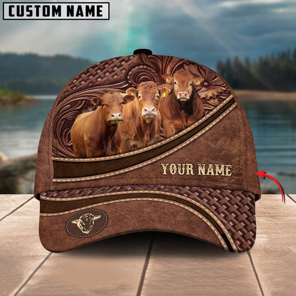 Limousin Personalized Name Brown Carving Leather Pattern 3D Classic Cap