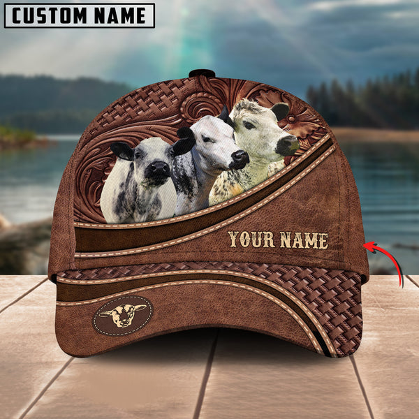 Speckle Park Personalized Name Brown Carving Leather Pattern 3D Classic Cap