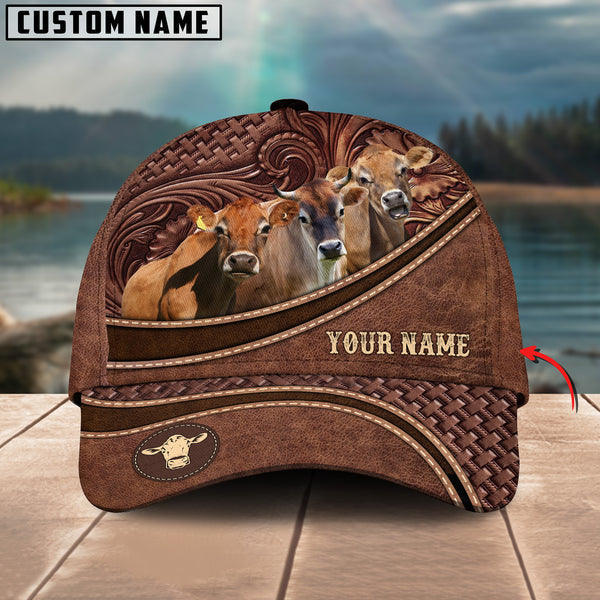 Jersey Personalized Name Brown Carving Leather Pattern 3D Classic Cap