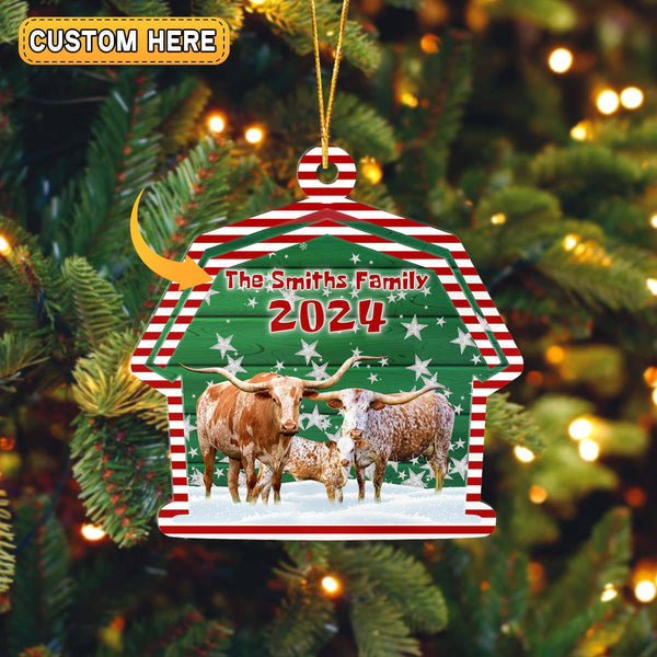 Texas Longhorn Cattle Lovers Christmas Gift 2024 Custom Shape Acrylic Ornament