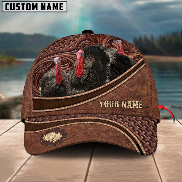 Turkey Personalized Name Brown Carving Leather Pattern 3D Classic Cap