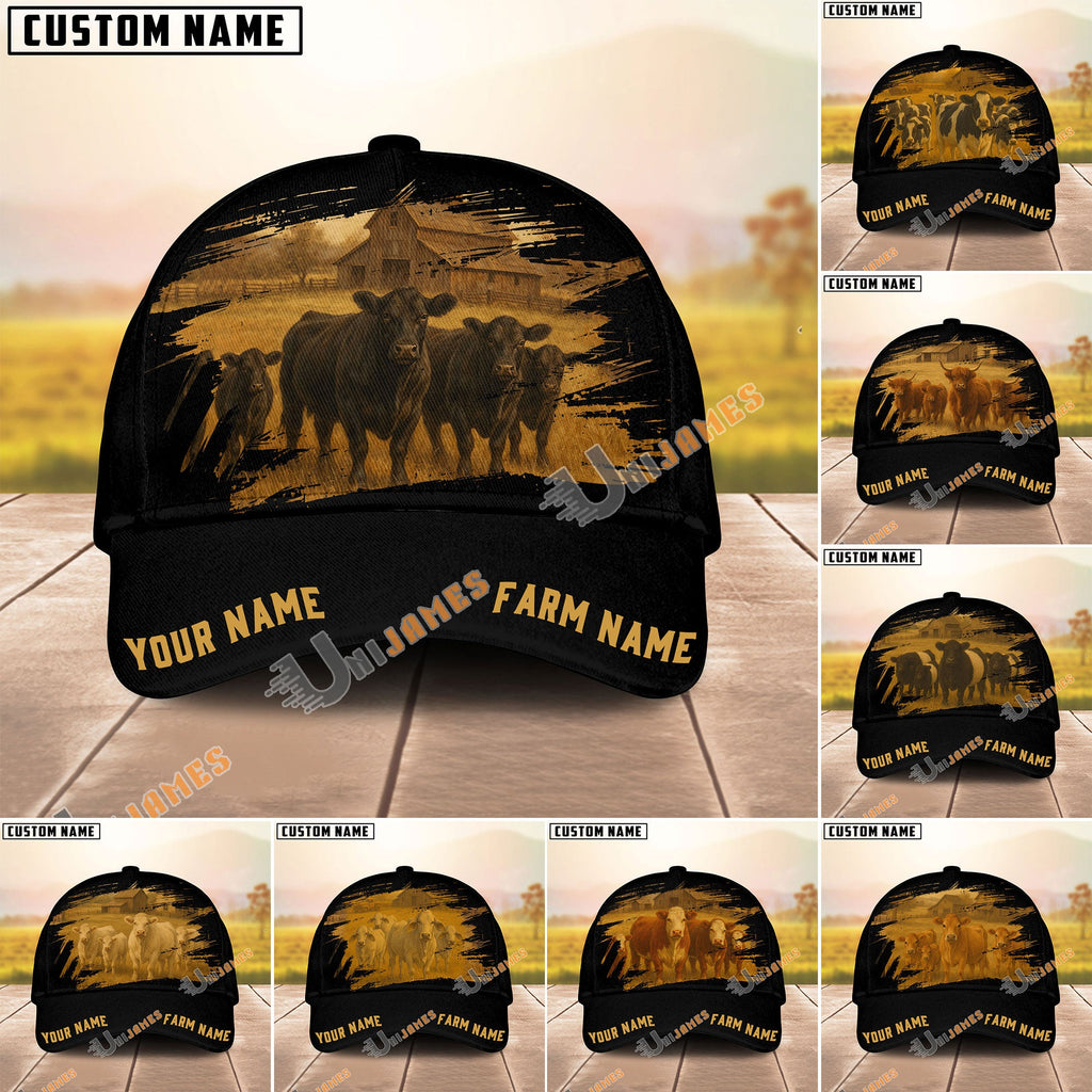 Personalized Name & Farm Name Black Cattle Hoodie Cap