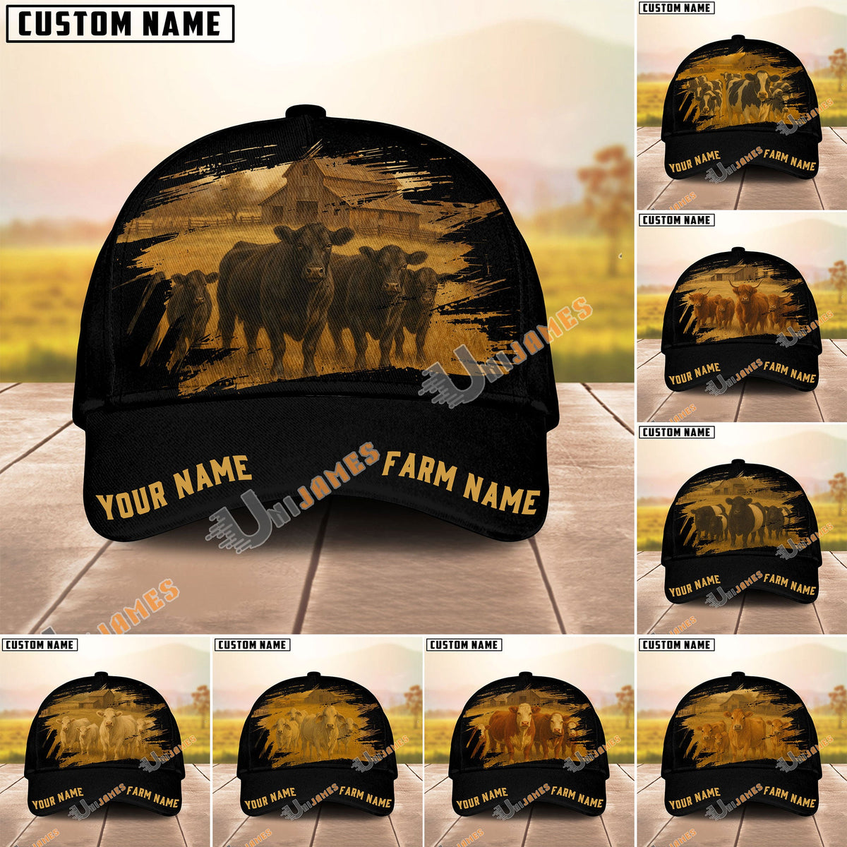 Personalized Name & Farm Name Black Cattle Hoodie Cap