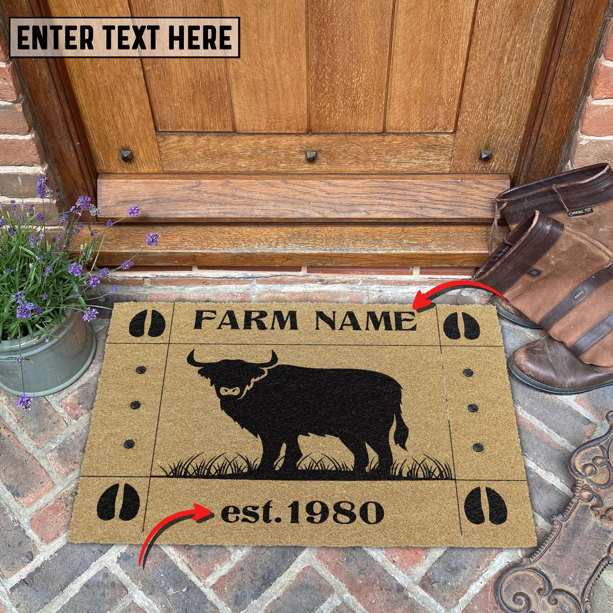 Highland Hoove Custom Farm Name Custom Year Coir Doormat
