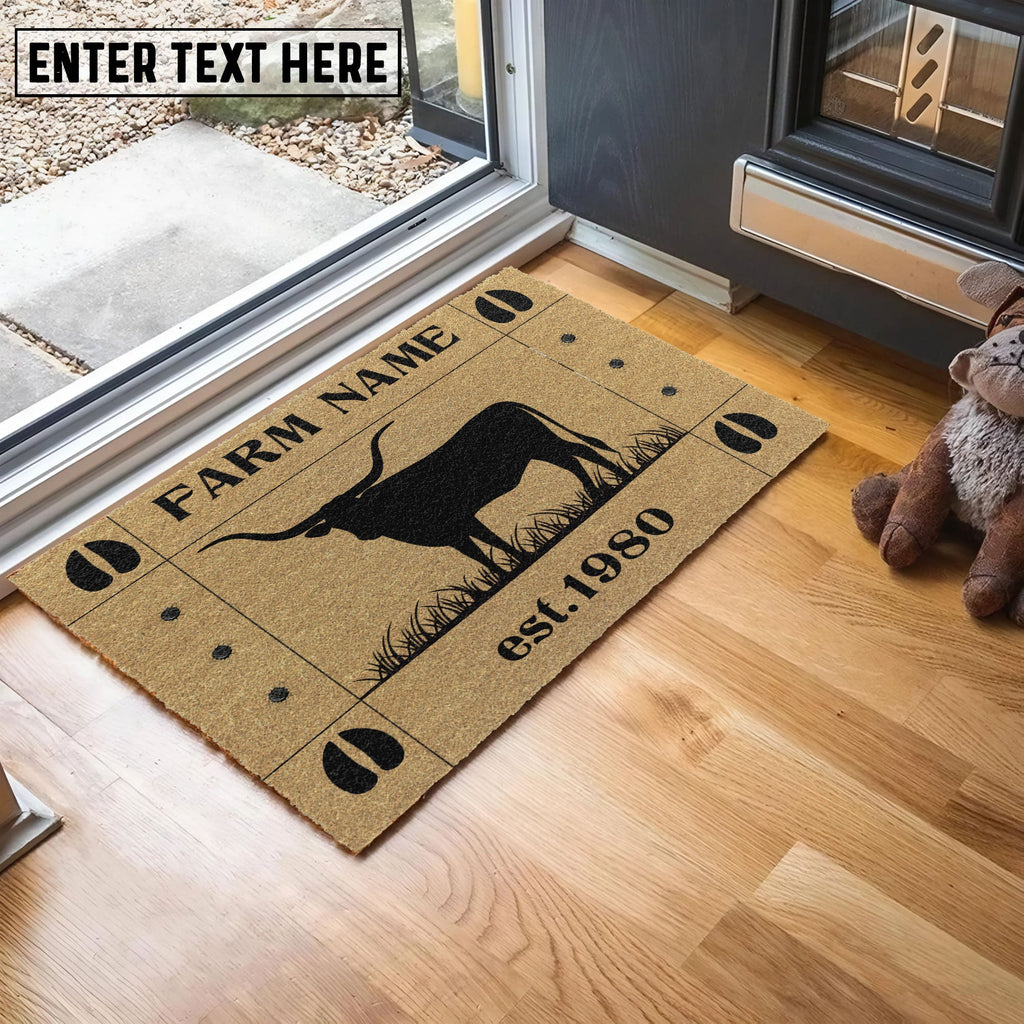 Texas Longhorn Hoove Custom Farm Name Custom Year Coir Doormat