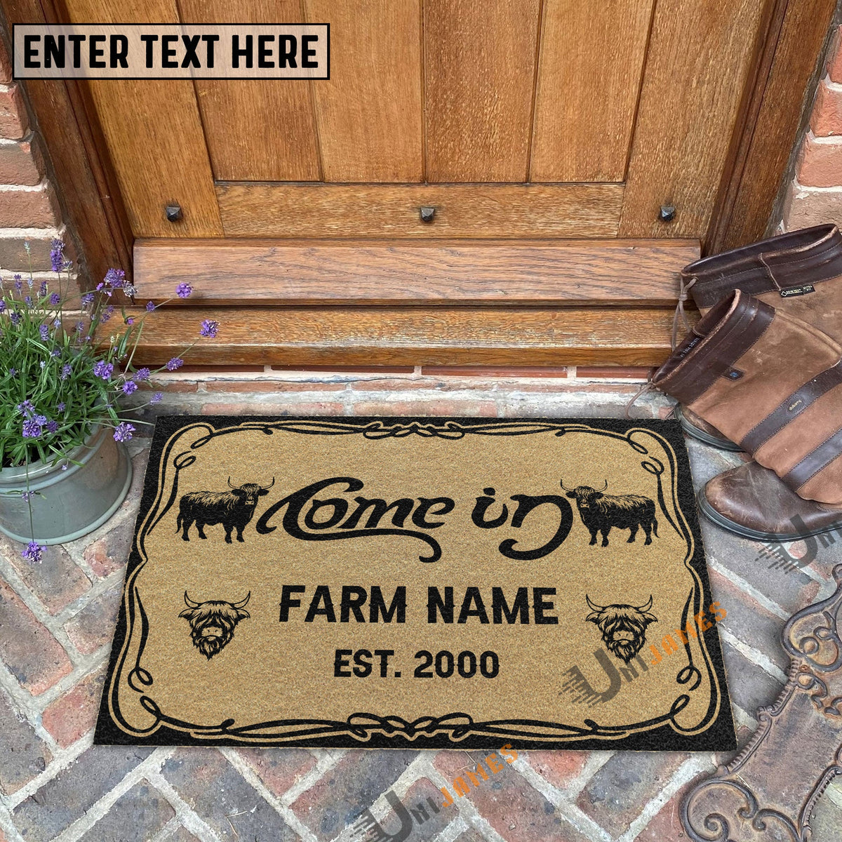 Highland Funny Come In Go Away Custom Farm Name Custom Year Coir Doormat