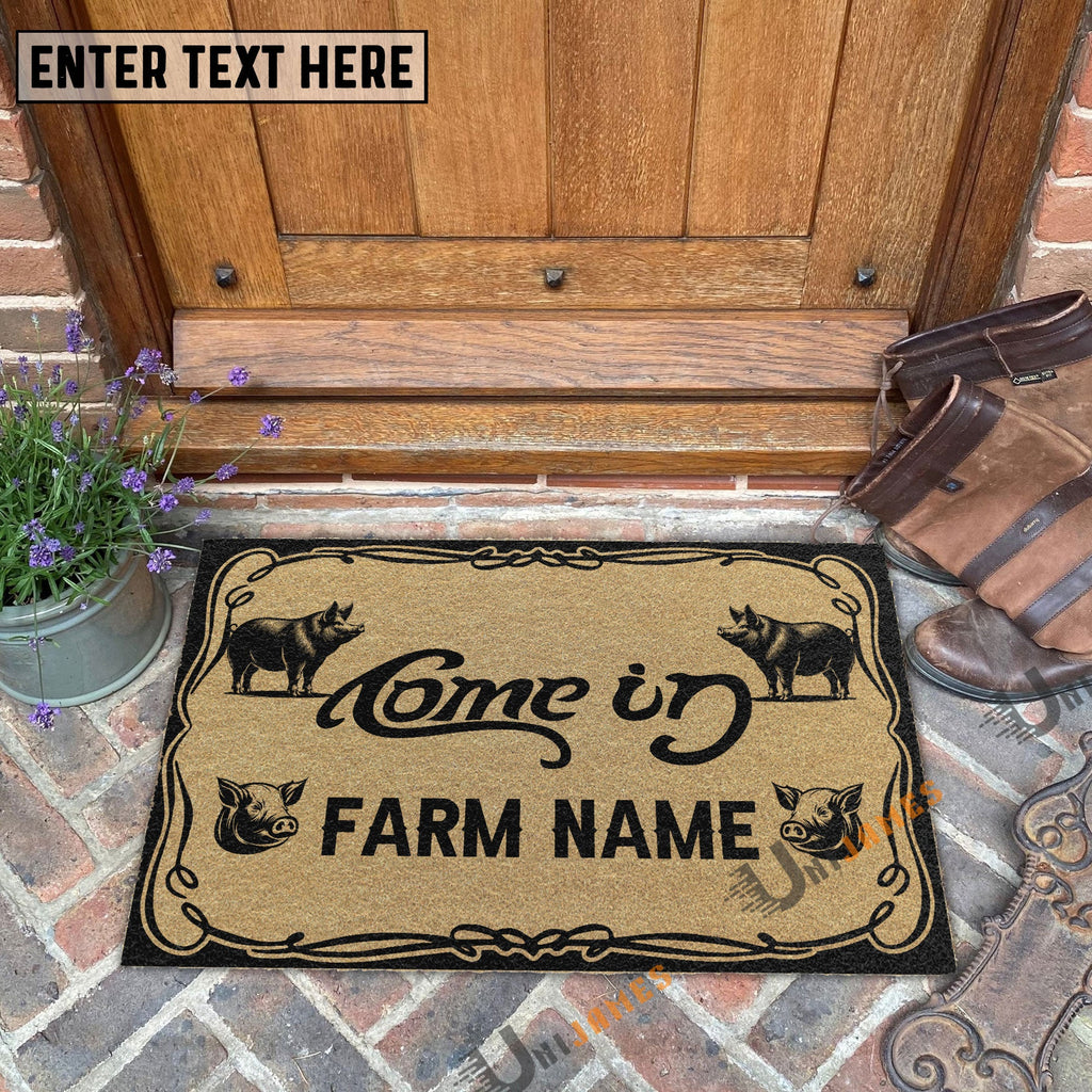 Pig Funny Come In Go Away Custom Farm Name Custom Year Coir Doormat