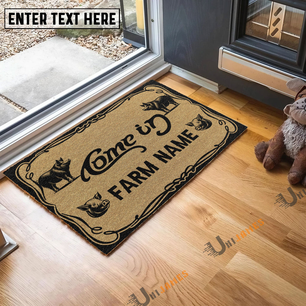 Pig Funny Come In Go Away Custom Farm Name Custom Year Coir Doormat