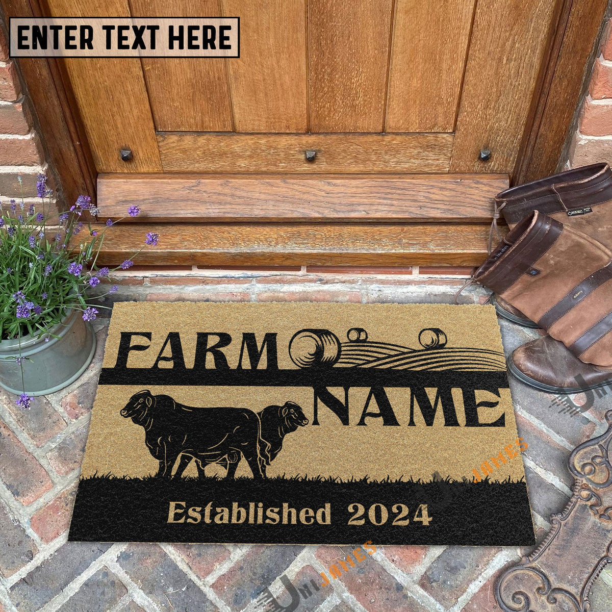 Beefmaster Straw Roll Custom Farm Name Custom Year Coir Doormat