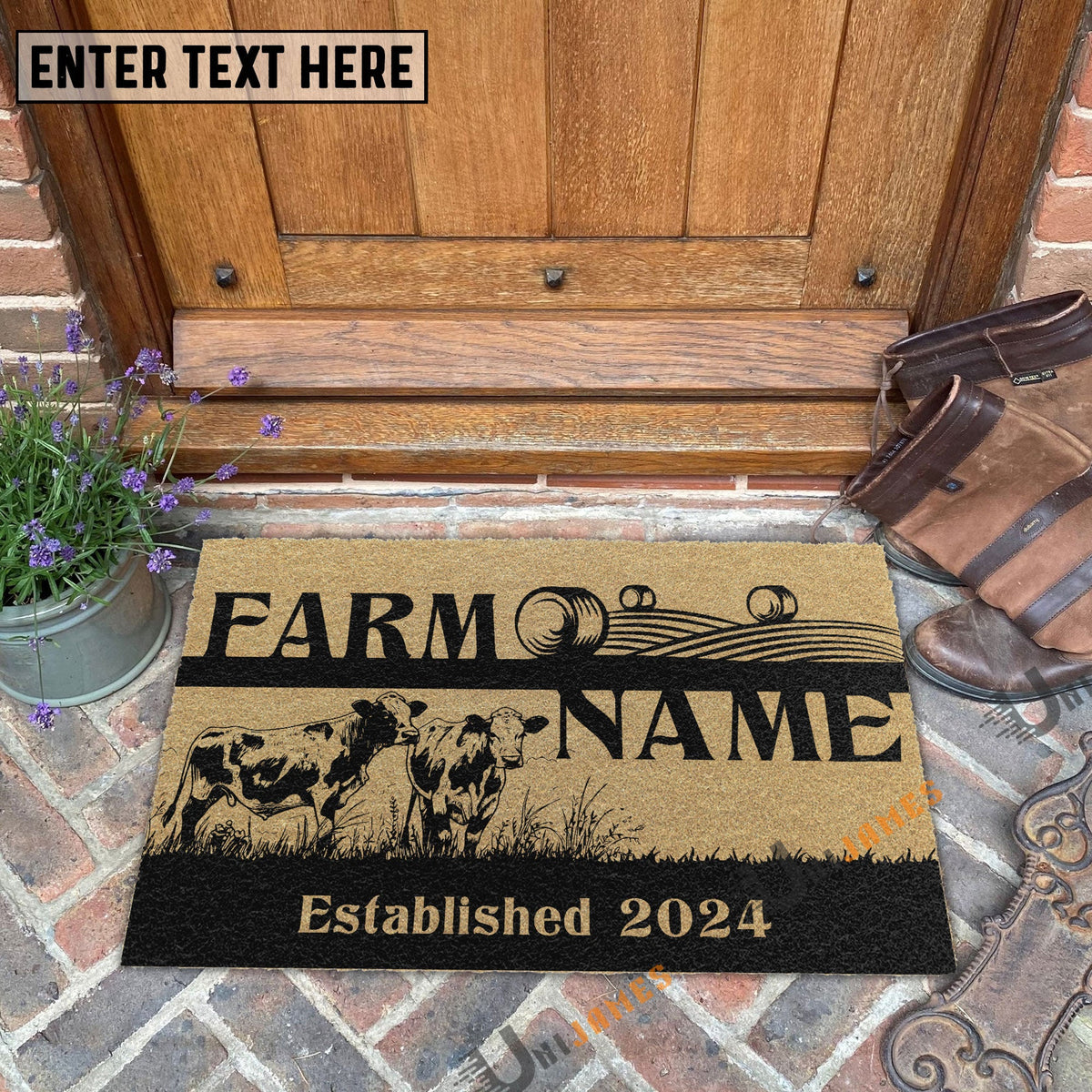 Charolais Straw Roll Custom Farm Name Custom Year Coir Doormat