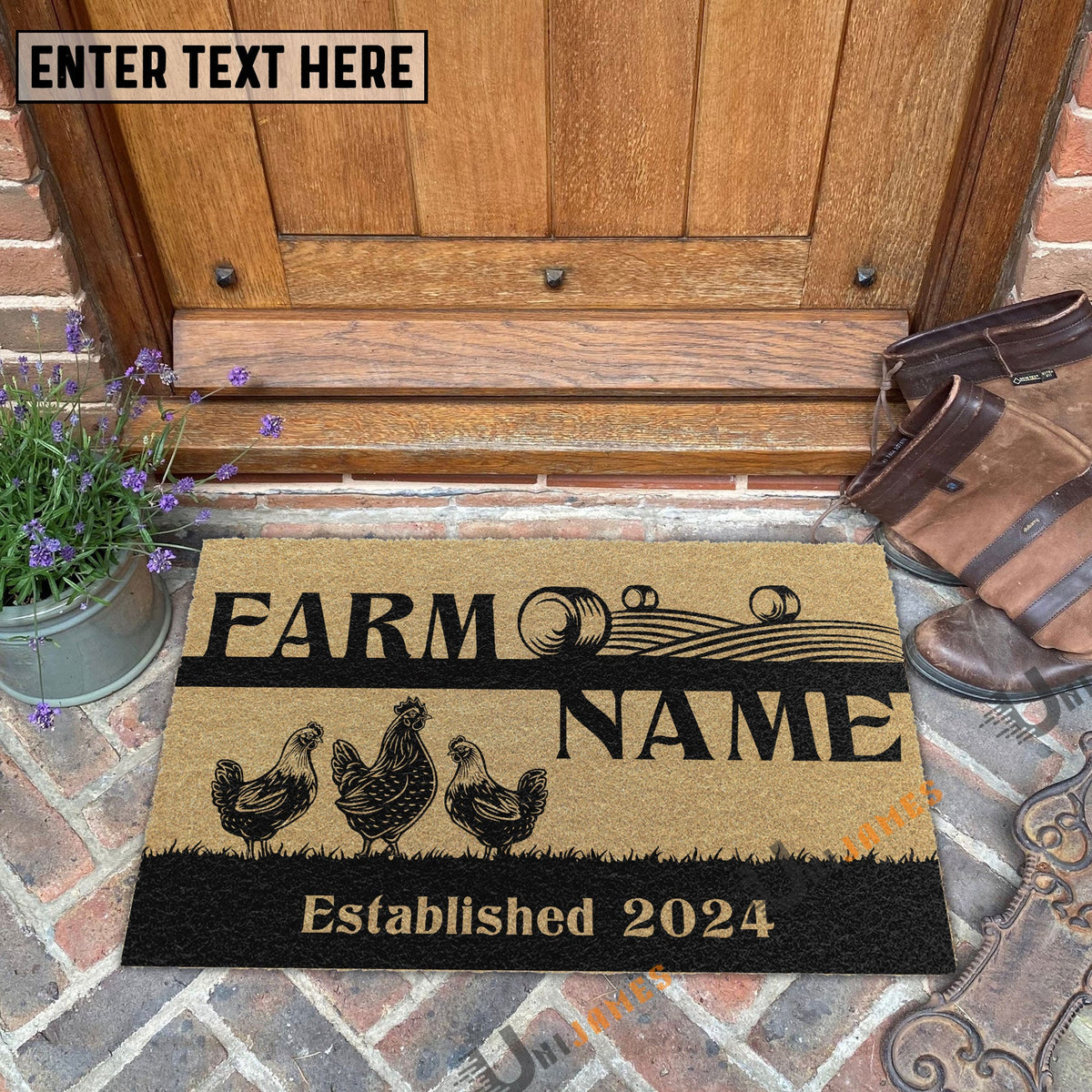 Chicken Straw Roll Custom Farm Name Custom Year Coir Doormat
