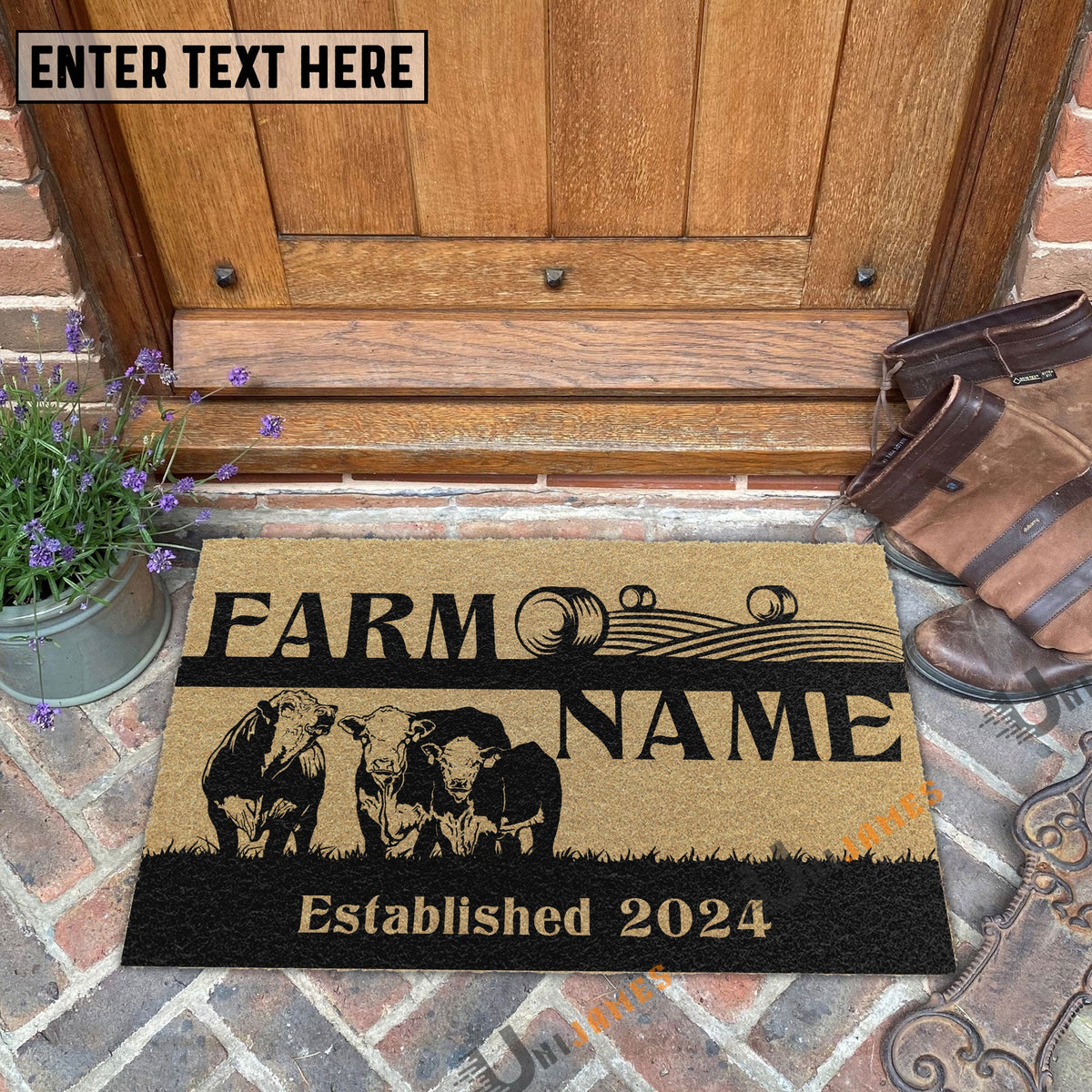 Hereford Straw Roll Custom Farm Name Custom Year Coir Doormat