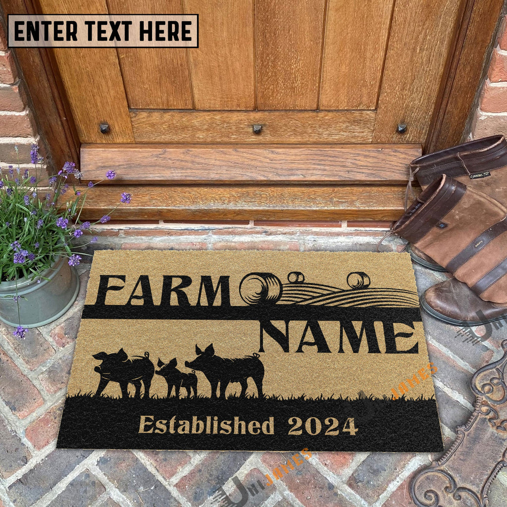 Pig Straw Roll Custom Farm Name Custom Year Coir Doormat