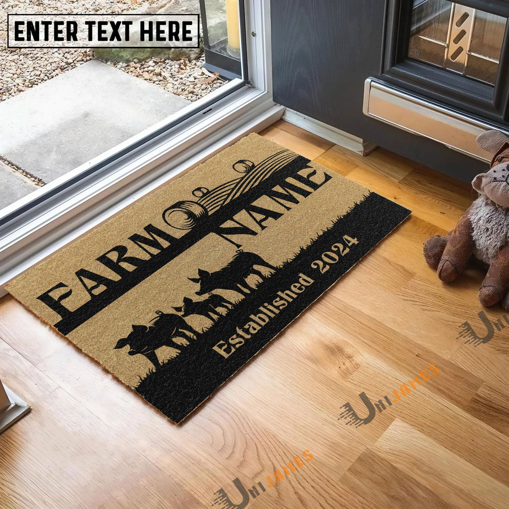 Pig Straw Roll Custom Farm Name Custom Year Coir Doormat