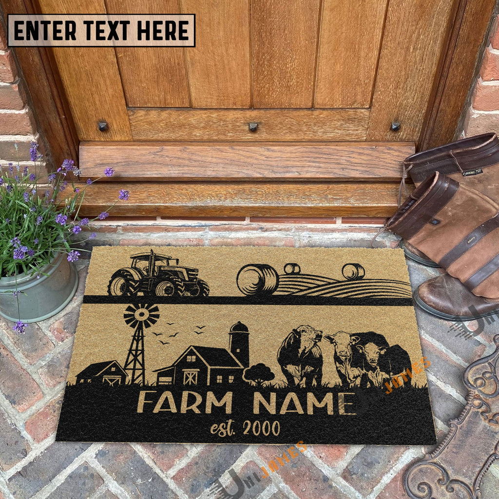 Hereford Happy Ranch Custom Farm Name Custom Year Coir Doormat