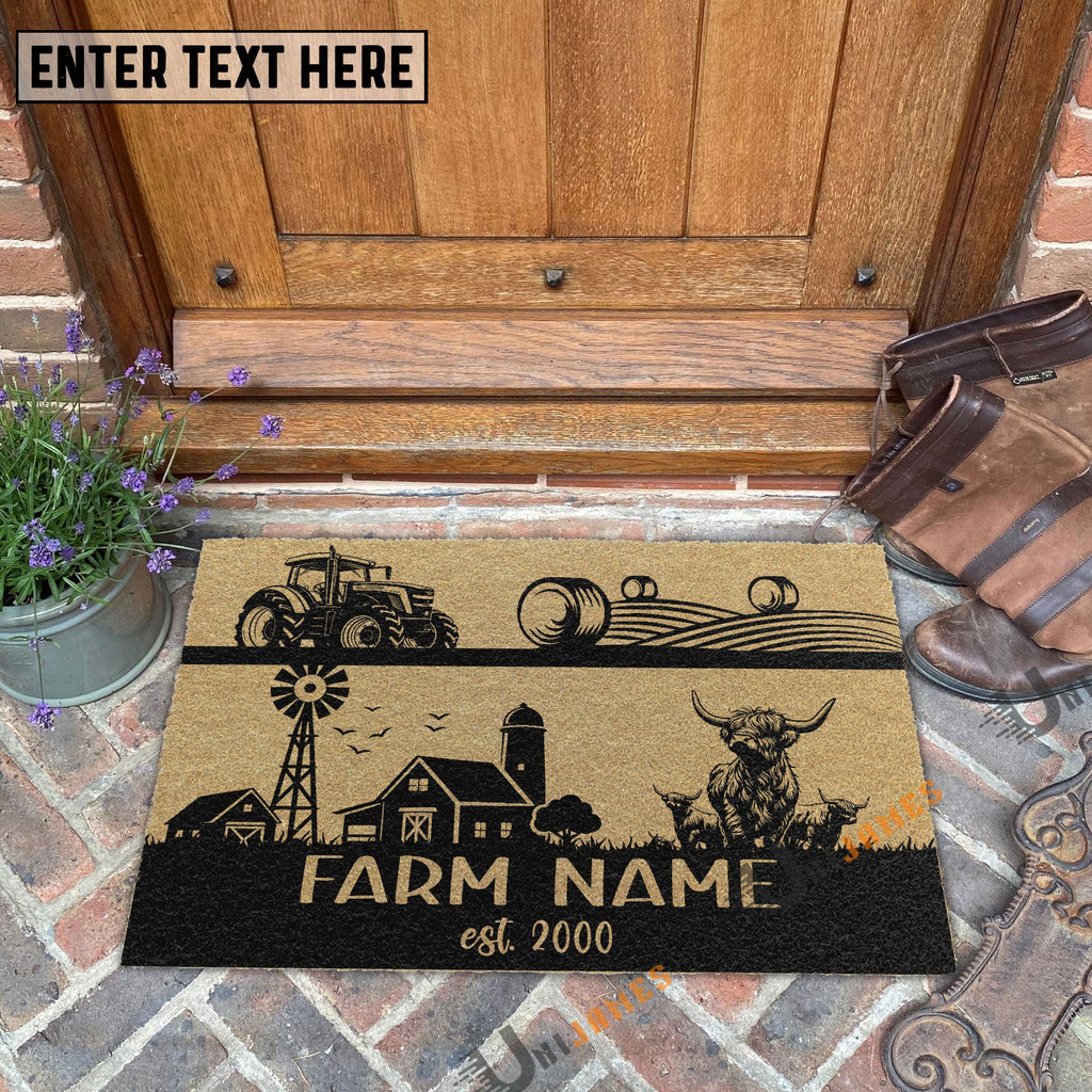 Highland Happy Ranch Custom Farm Name Custom Year Coir Doormat