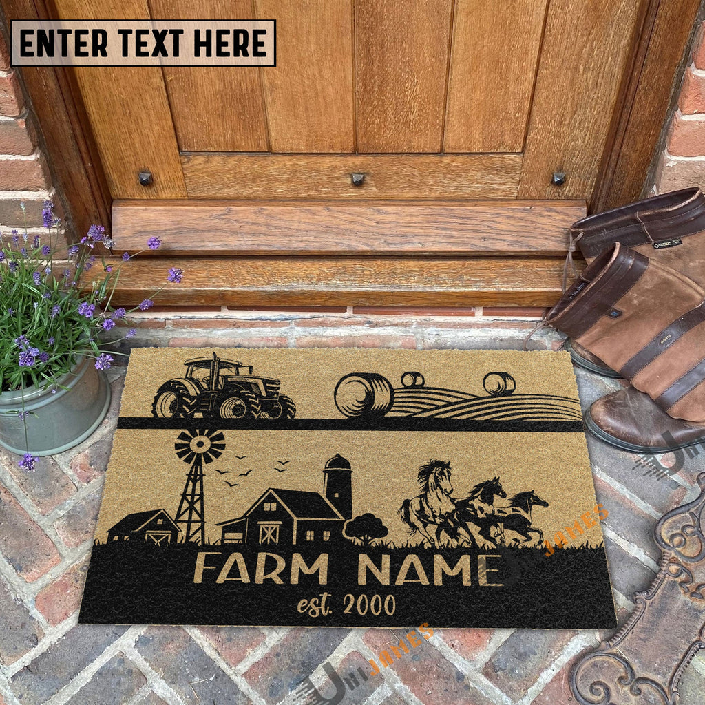 Horse Happy Ranch Custom Farm Name Custom Year Coir Doormat