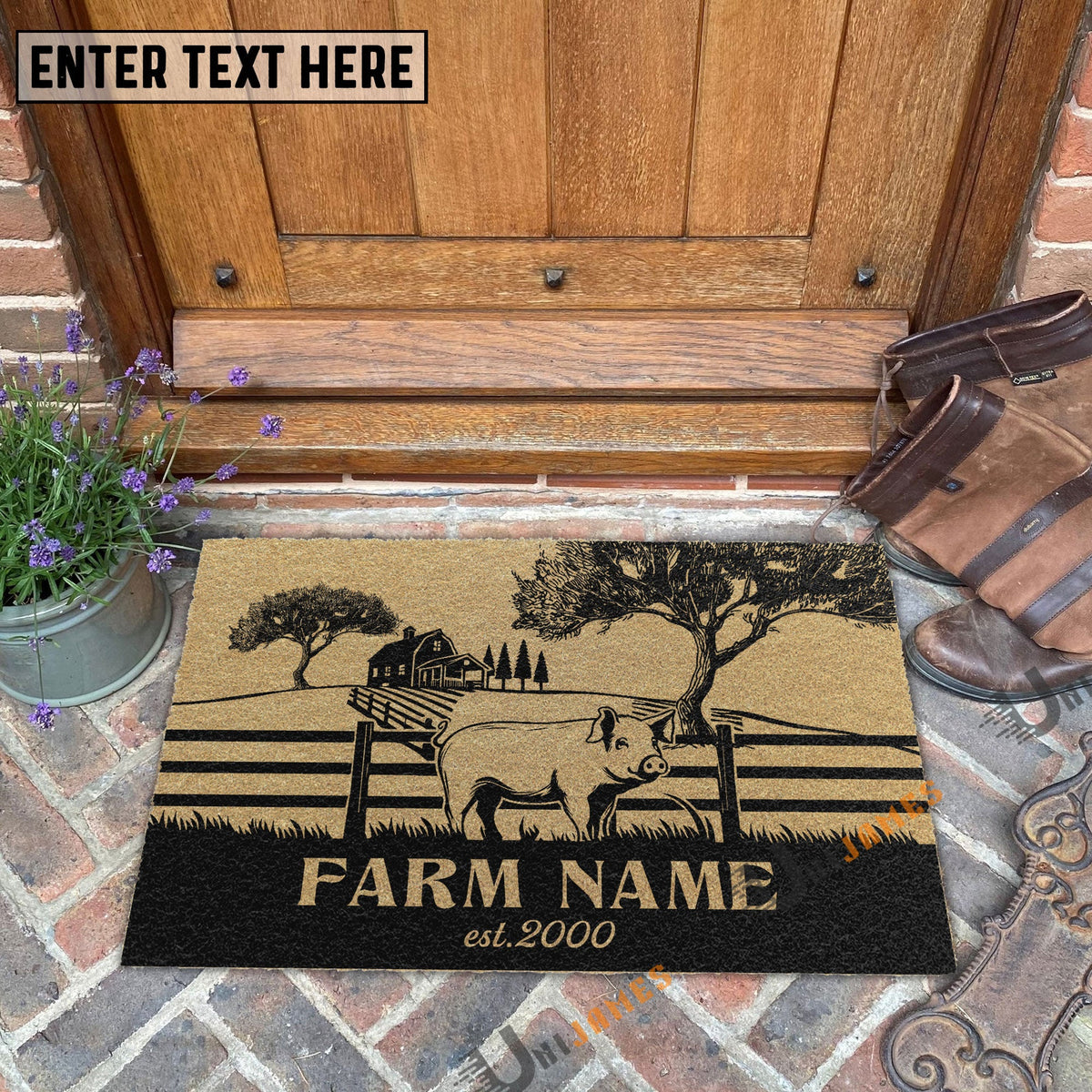 Pig Little Ranch Custom Farm Name Custom Year Coir Doormat