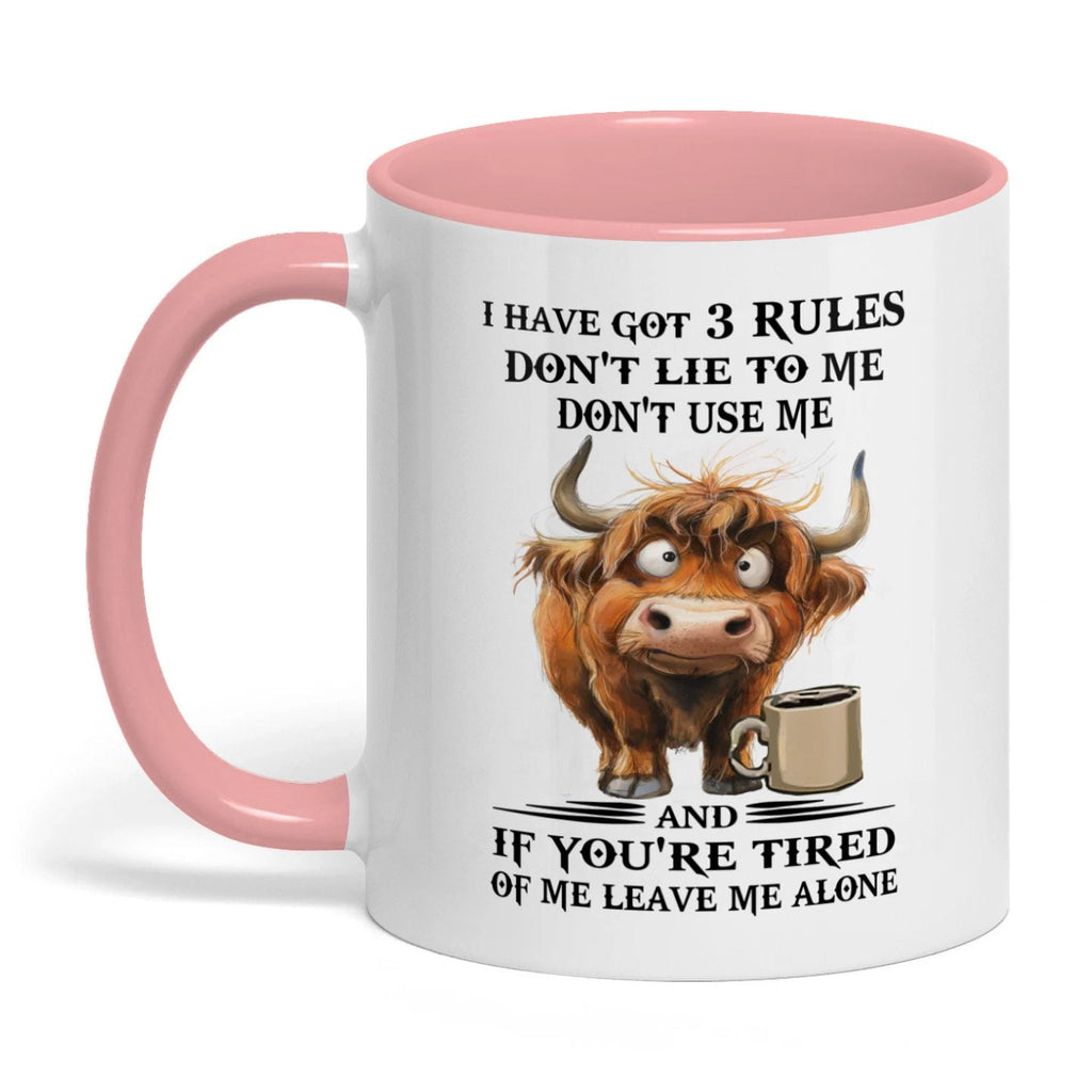 I Have Got 3 Rules Don't Lie To Me Don't Use Me Cow Two Tone Mug