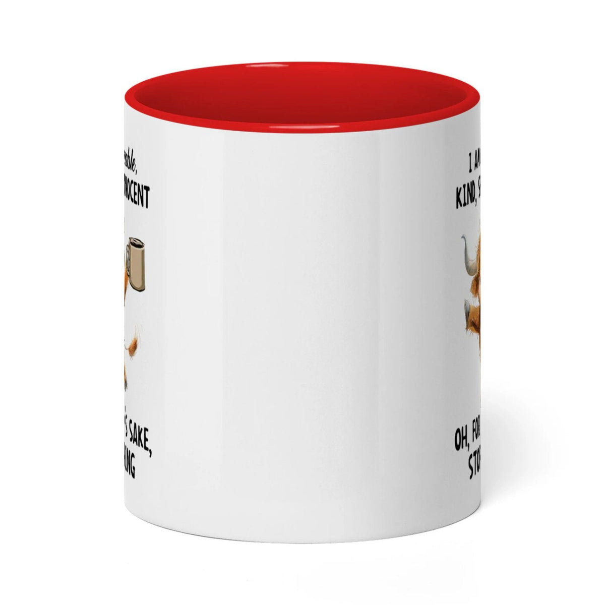 I Am Sweet Lovable Kind Shy Innocent Oh For Heaven's Sake Cow Two Tone Mug