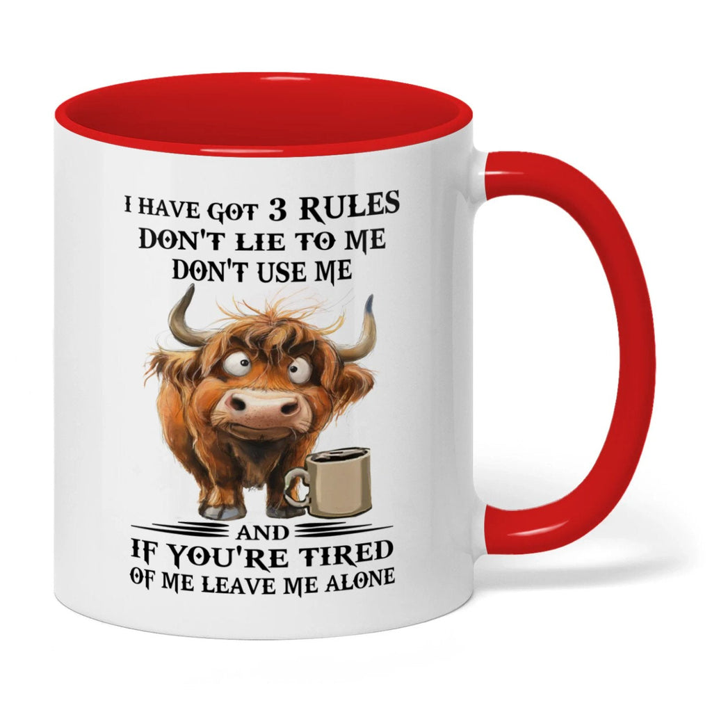 I Have Got 3 Rules Don't Lie To Me Don't Use Me Cow Two Tone Mug